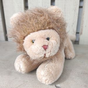 Vintage Happy Mates Baby Lion Plush Stuffed Animal Laying Down Yellow Eyes 11"L